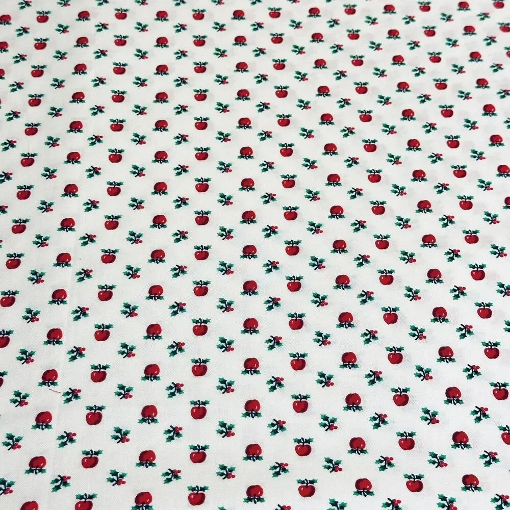 Apples Holly & Ivy Print Christmas Vintage Christmas Fabric White 27